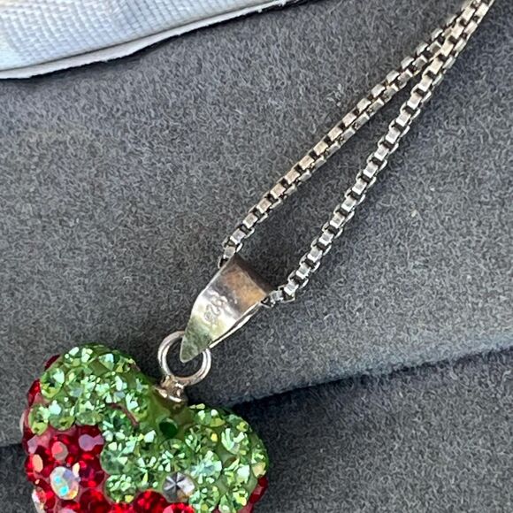 90s Sterling Silver Rhinestone Strawberry Necklace in Sterling Silver Fruit - Picture 9 of 10